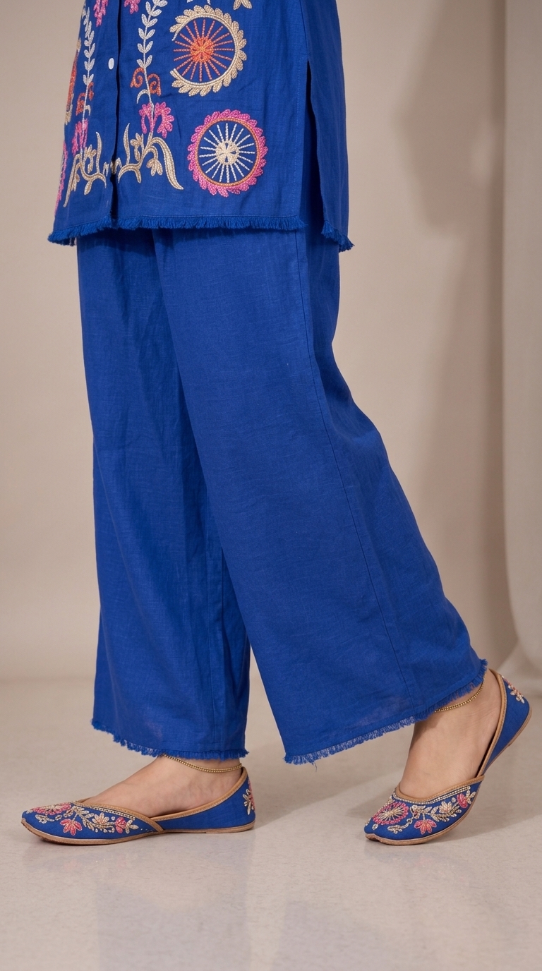 Royal Blue Embroidered Cotton Kurta Palazzo Set for Women