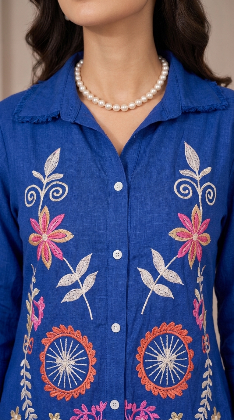 Royal Blue Embroidered Cotton Kurta Palazzo Set for Women
